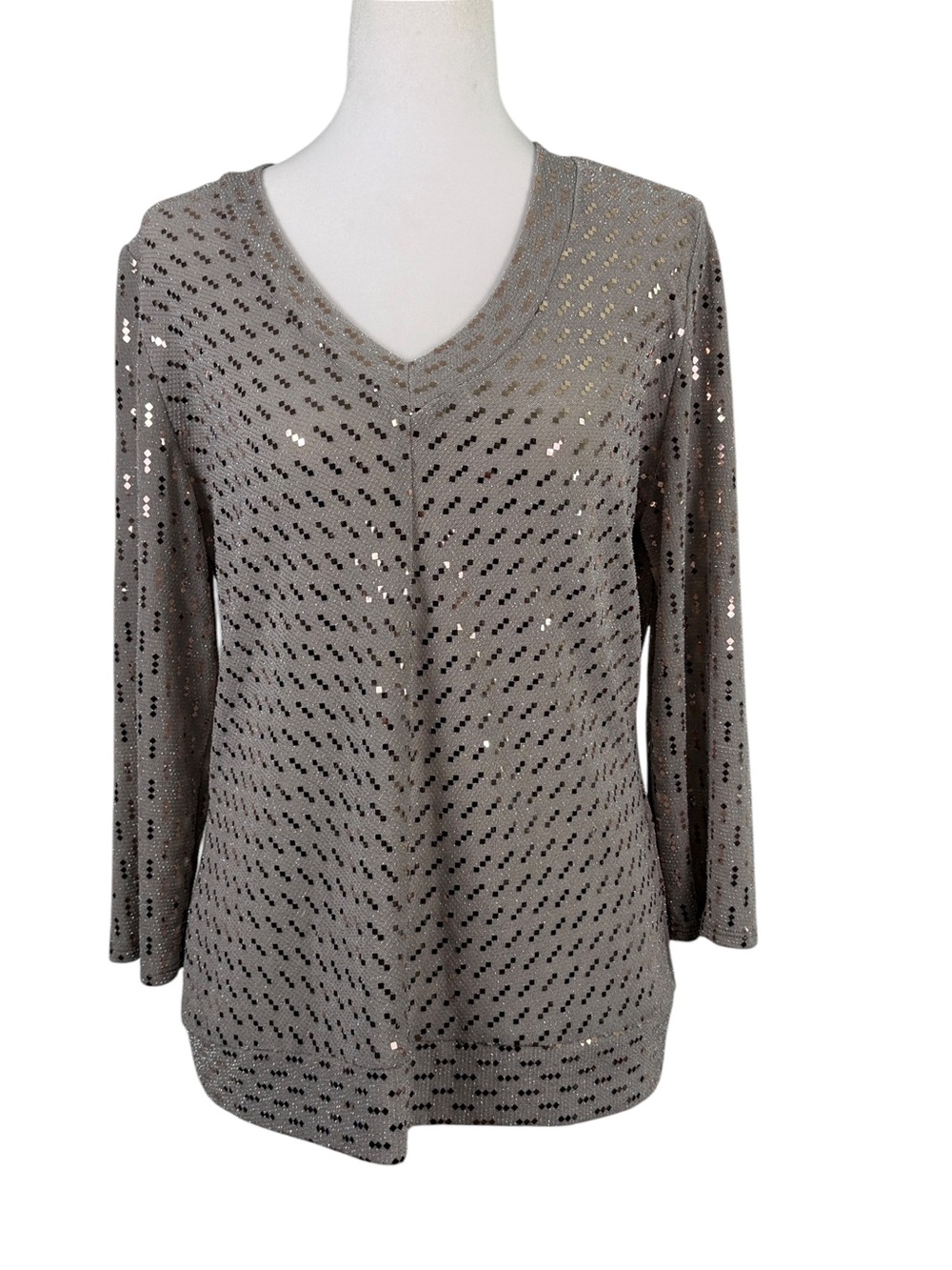 Charme Dusty Rose Sequin V-Neck Long Sleeve Top Size M - Glam Party